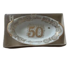 Vintage Norcrest Fine China 50th Golden Anniversary Oval Dish In Original Box
